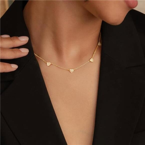Gold Heart Necklace | Trendy Dainty Pendant with Popular Heart Design - Picture 3 of 7
